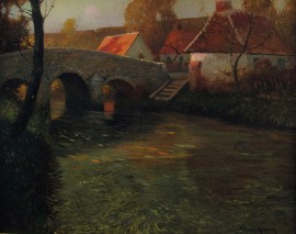Autumn River with Bridge