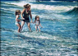 Mother and Two Girls on Beach