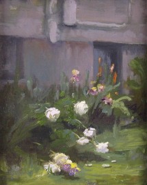 Peonies Against the House
