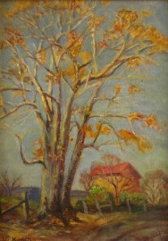Autumn Oak by Fence