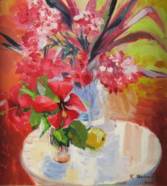 Red Hibiscus and Flowers