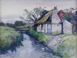 Cottage with Stream and Ducks