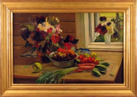 7321F Russian School  Still Life with Vegetables and Flowers