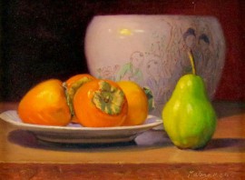 Persimmons, Pear, Chinese Bowl