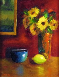 Sunflowers Still with Blue Bowl