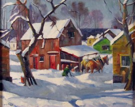 Winter Village with Horse Team