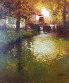 Autumn Mill with Waterfall