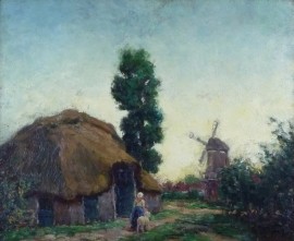 Dutch Village with Woman and Sheep